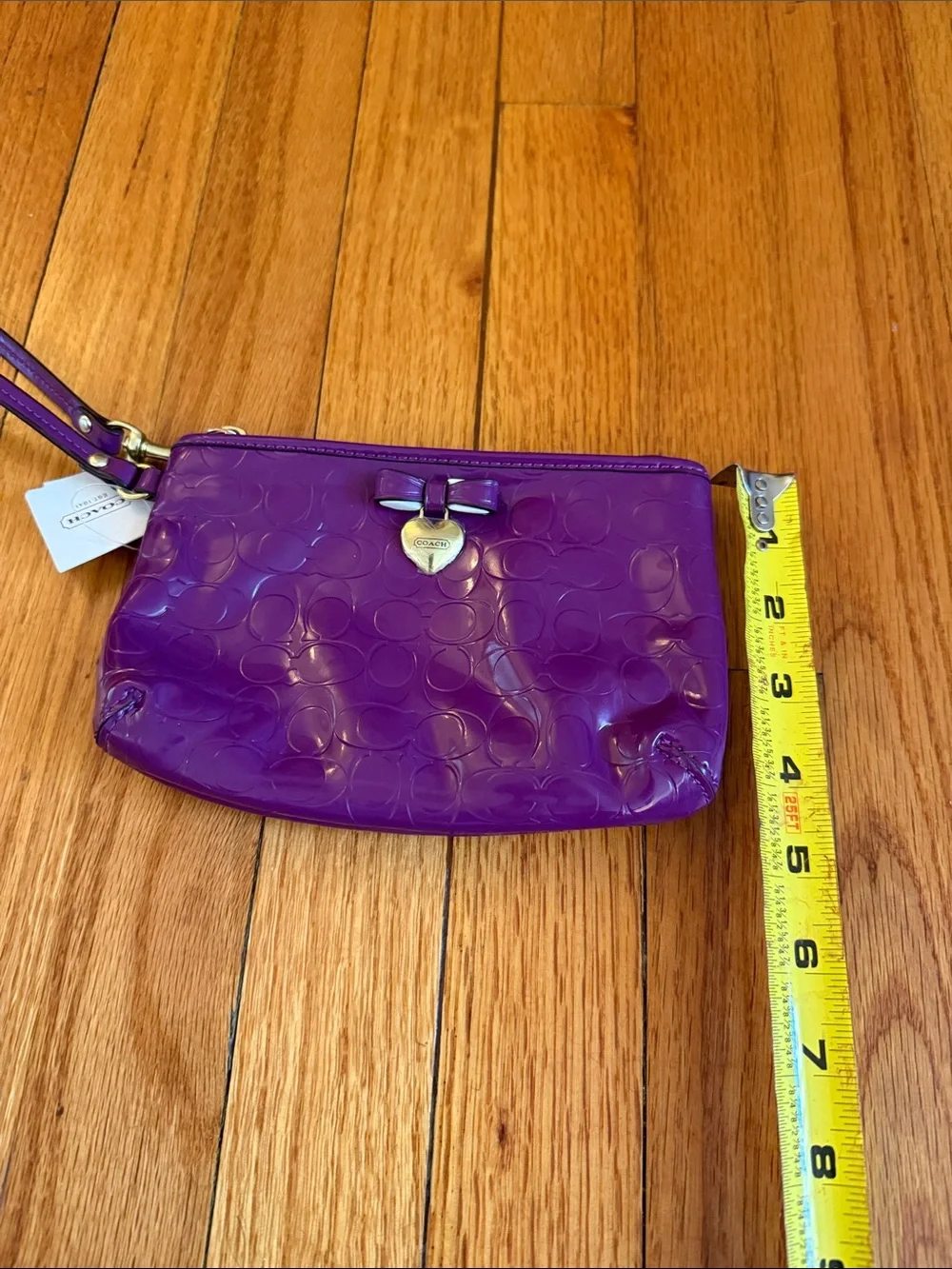 Coach Patent Purple Wristlet with Gold Heart Charm